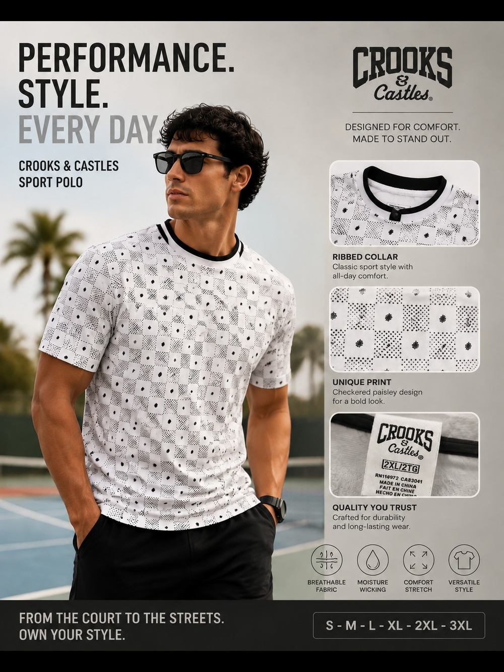 Crooks & Castles Men’s White Polo with Black Trim.  One Available On Size 2XL